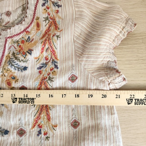 Johnny Was Workshop Embroidered Cotton Linen Tunic Bohemian Floral Stripe Sz Med - Picture 14 of 16
